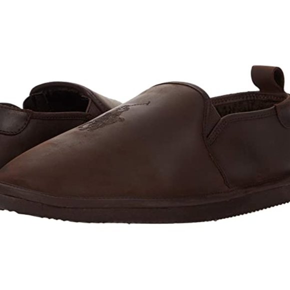 NIB MEN'S POLO RALPH‎ LAUREN LEATHER SLIPPERS BROWN - Picture 1 of 9
